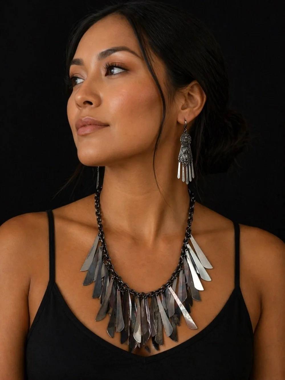 Vintage Native Inspired Silver Tone Bib Necklace